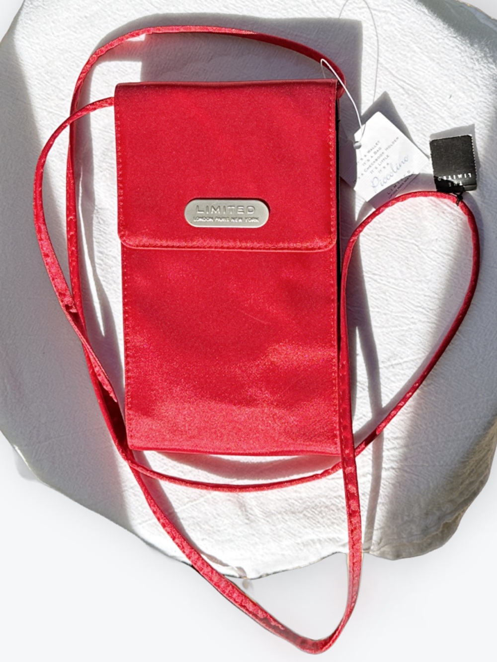 Vintage “New Old Stock” Mini Piccolino Red Satin Crossbody Wallet Organizer Bag